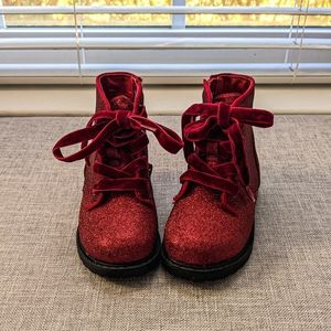 Cat & Jack Giovanna red glitter lace up boots toddler size 7